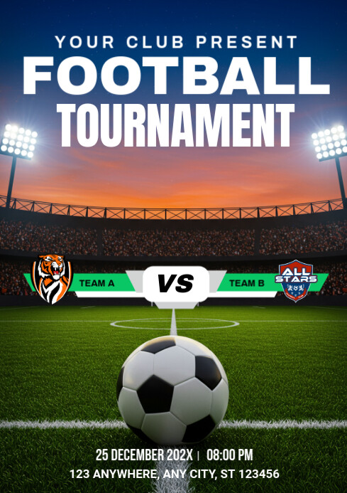 Green List-based Football Tournament A4 template