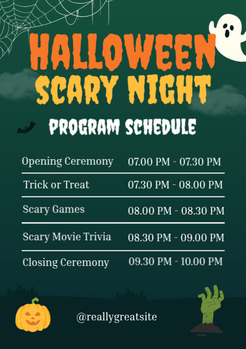 Example Halloween Program Green List-based Halloween Scary Night Program Schedule A4 Template ...