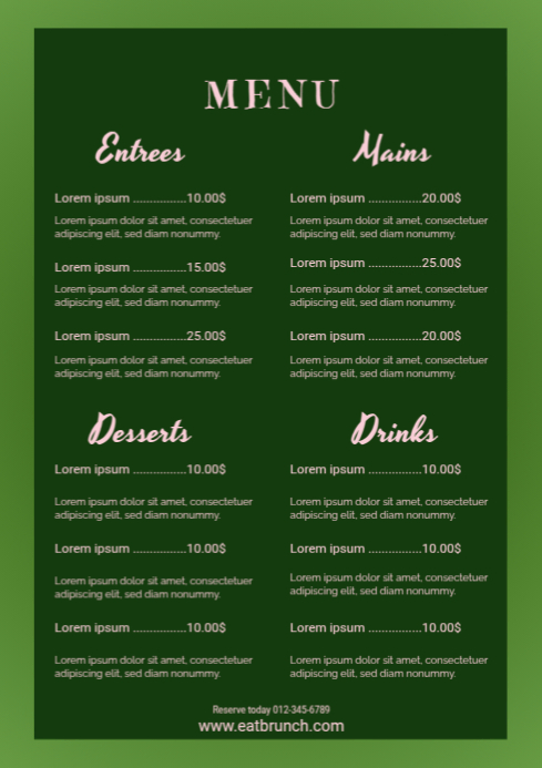 Green List-based Menu A3 template