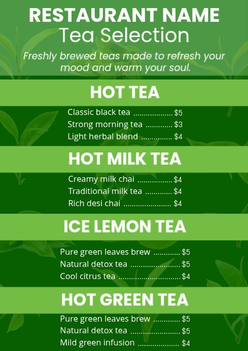 Green Tea Menu A4 Template | PosterMyWall