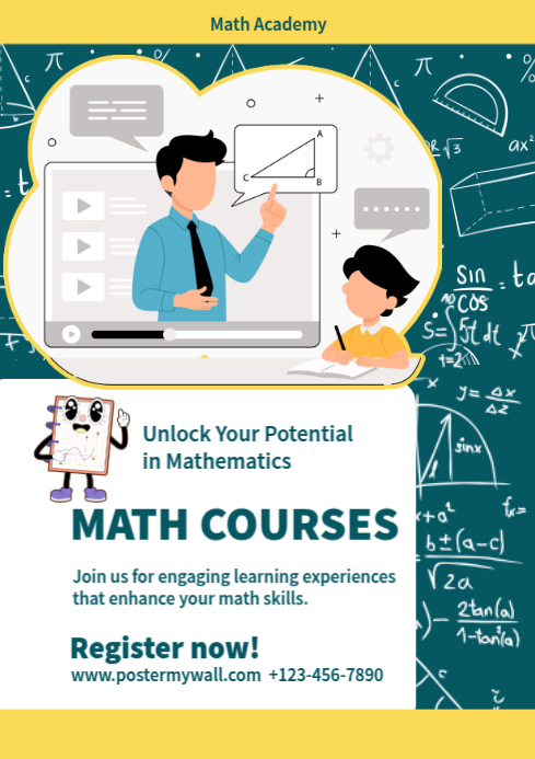 Canvas Course Card Math Green Maksimalis Math Courses A4 Template | PosterMyWall