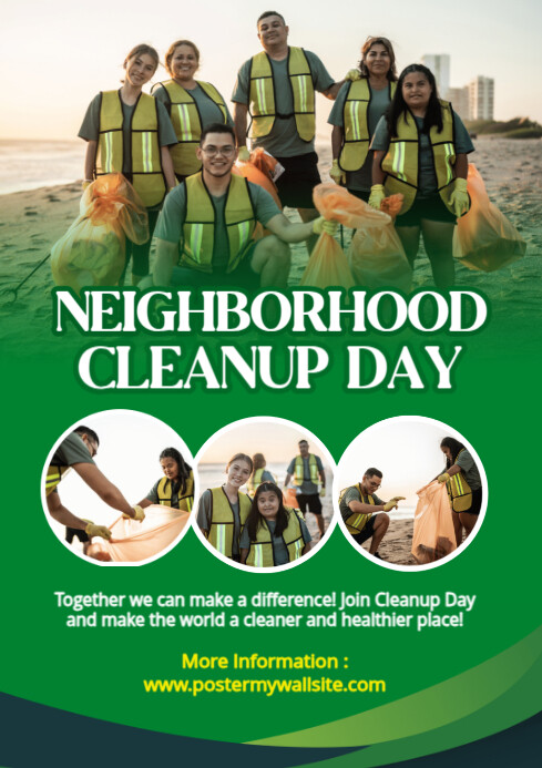 Green Maksimalis Neighborhood Clean Up A4 Template | PosterMyWall