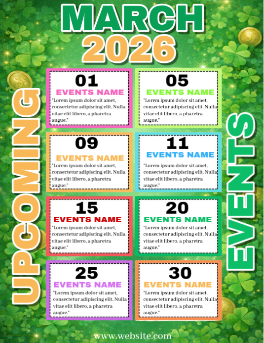 Copy of Green March Events Calendar Flyer | PosterMyWall