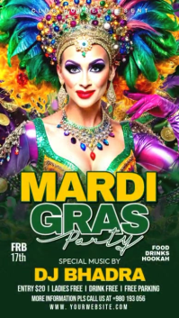 Green Mardi Grass Party Event Instagram Story Video template