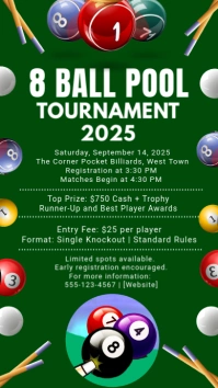 Green Maximalist 8 Ball Pool Tournament Flyer Whatsapp Status template