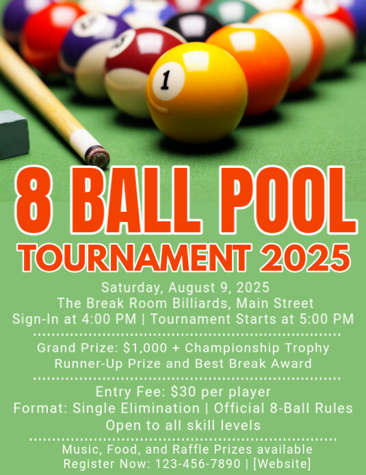 Green Maximalist 8 Ball Pool Tournament Flyer Flyer (us Letter) Pamflet (Letter AS) template
