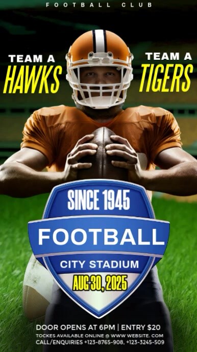 Green Maximalist American Football Video Template  Digital Display (9:16)