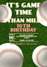 Green Maximalist baseball Field Party Invitation For Birthday A5 template