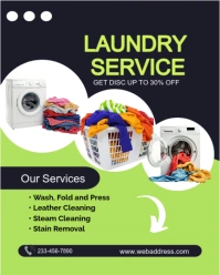 Green Maximalist Black And Green Modern Laundry Service Flyer Instagram Portrait template