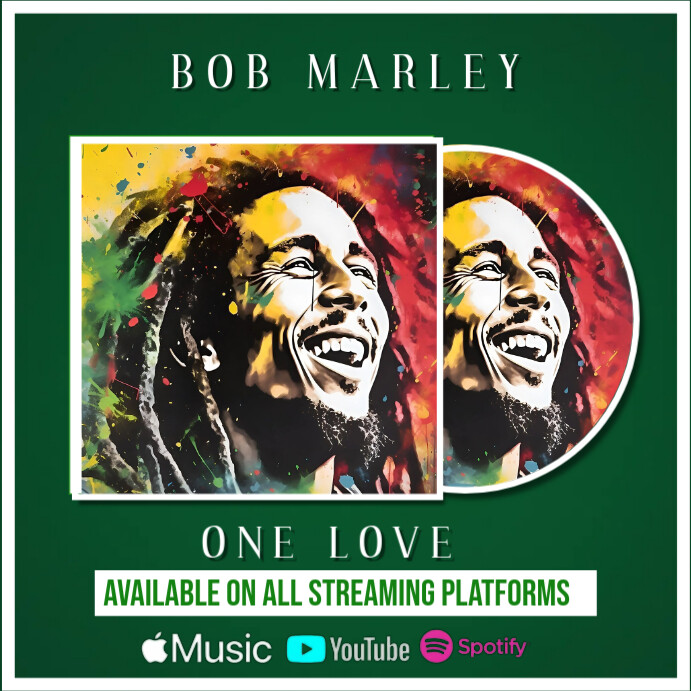 Green Maximalist Bob Marley Album Cover Instagram Post template