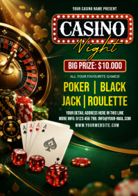 สีเขียว Casino Night Event A4 Template