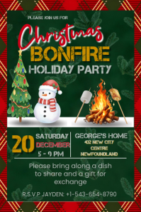 Green Maximalist Christmas Bonfire Holiday Party  Poster Póster template