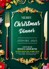 Green Maximalist Christmas Dinner Card A6 template