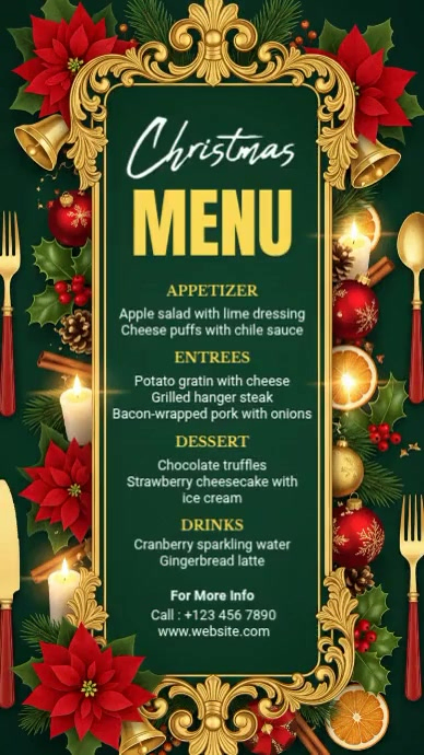 Green Maximalist Christmas Food Menu Instagram Story Template ...