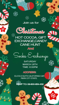 Green Maximalist Christmas Hot Cocoa, Gift Exchange, Candy Cane Hunt And Socks Exchange Party Instag Historia de Instagram template