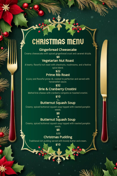 Green Maximalist Christmas Menu Poster Template | PosterMyWall