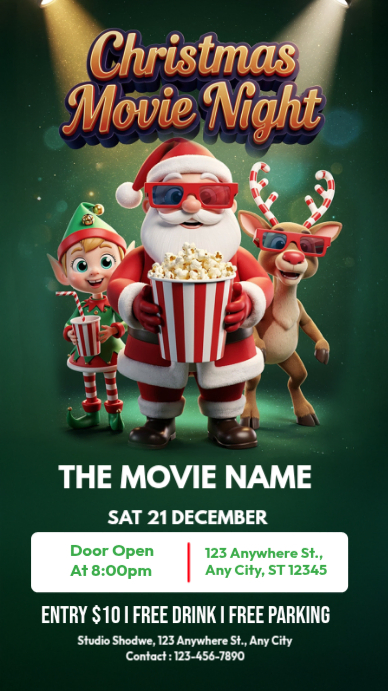 Green Maximalist Christmas Movie Night Instagram Story Template ...