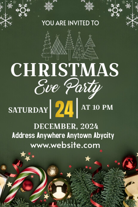 Green Maximalist Christmas New Year Party Poster template