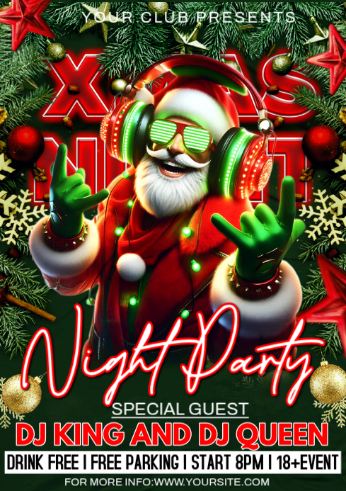 Green Maximalist Christmas Party A3 Template | PosterMyWall