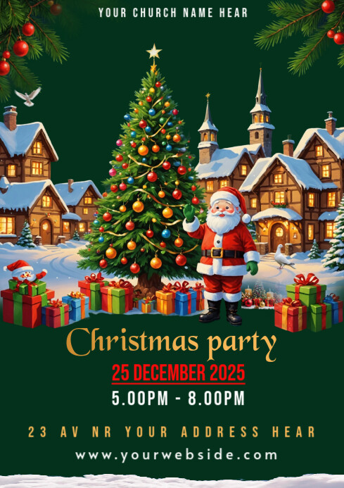 Green Maximalist Christmas Party A3 Template | PosterMyWall