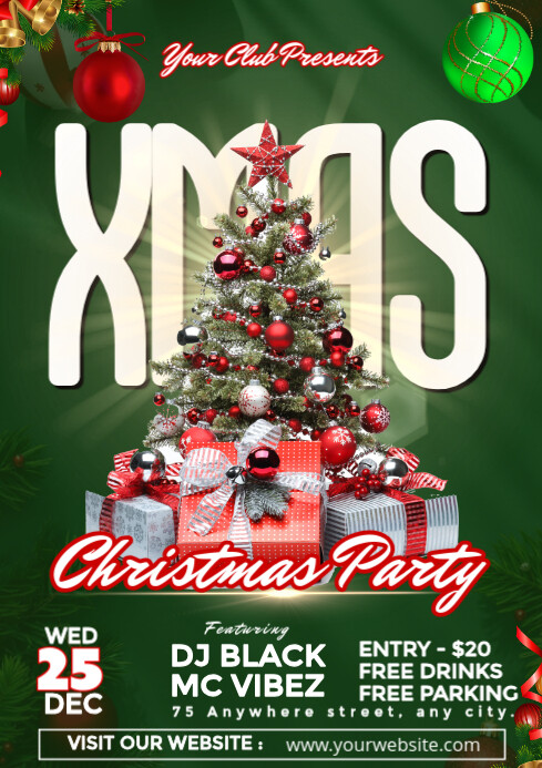 Green Christmas Party A4 Template | PosterMyWall