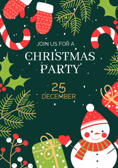 Green Maximalist Christmas Party Flyer Design Template 2024 2025 A4 ...