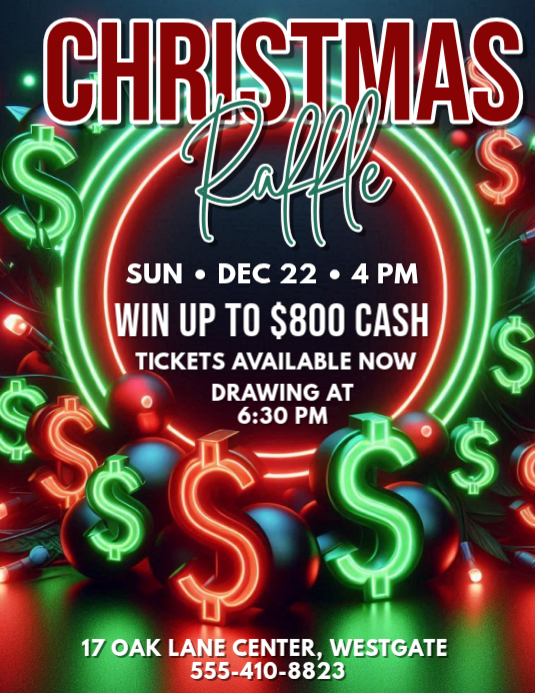 Green Maximalist Christmas Raffle Flyer Flyer (us Letter) Template ...