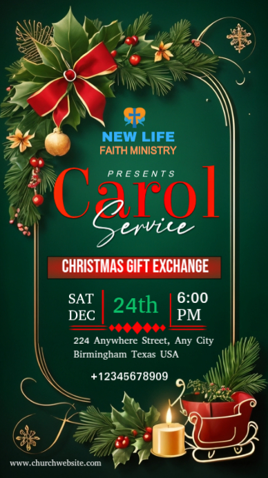 Green Maximalist Church Carol Service Template Design Instagram Story ...