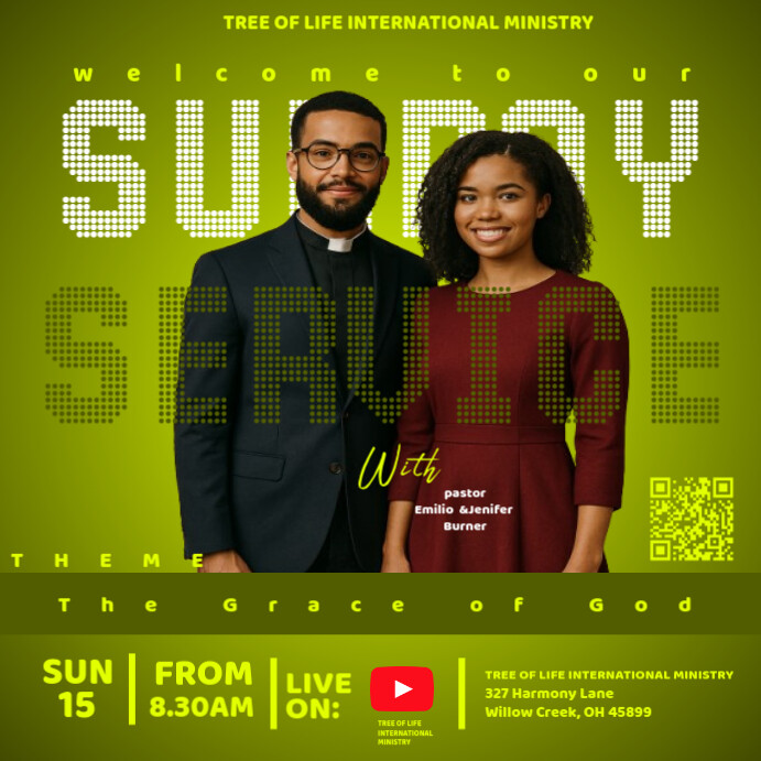Weekly Service Green Green Maximalist Church Sunday Service Square (1:1) Template | PosterMyWall