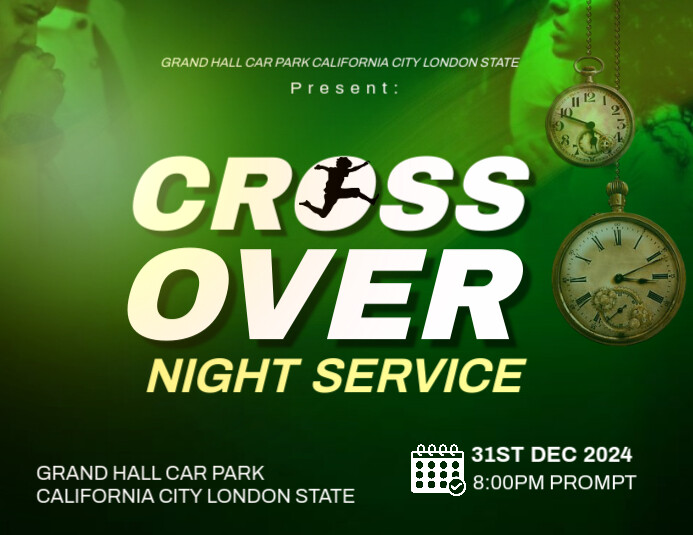 Green Maximalist Cross Over Service Invitation Flyer (us Letter) template