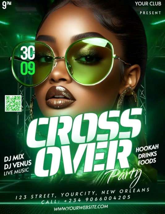Copy of Green Maximalist Crossover Night Party Editable Template Flyer ...