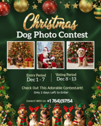 Green Maximalist Editable Christmas Dog Photo Contest Flyer Instagram Portrait template