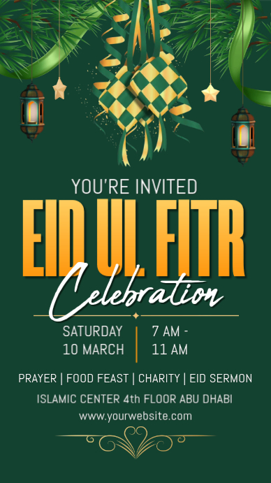Modèle Green Maximalist Eid Ul Fitr Celebration Invitation Poster With ...