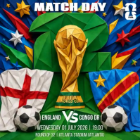 Green Maximalist Fifa Soccer Match Day England VS Congo DR Square Video Quadrat (1:1) template