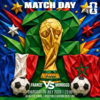 Green Maximalist Fifa Soccer Match Day France VS Morocco Square Video Carré (1:1) template