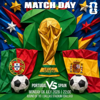 Green Maximalist Fifa Soccer Match Day Portugal VS Spain Square Video Quadrat (1:1) template