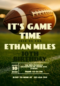 Green Maximalist Football In Field Birthday Invitation A5 template