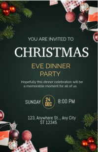 Green Maximalist Green And White Christmas Eve Dinner Party  Half Page Wide template