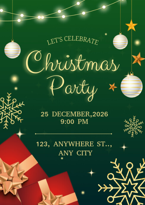 Green Maximalist Green Christmas Party Template A4 | PosterMyWall