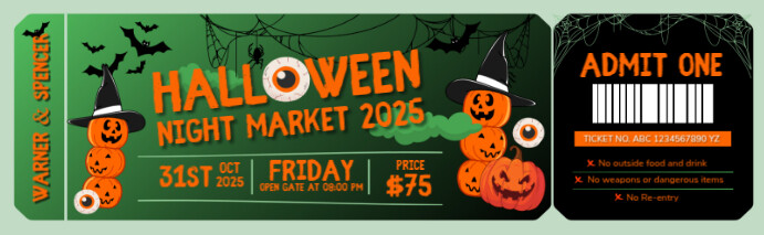 Green Maximalist Halloween Night Market Ticket Foto de Portada de Carrera de LinkedIn template