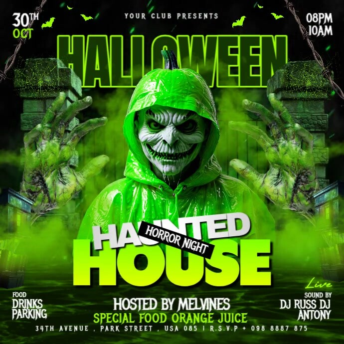 Green Maximalist Halloween Night Party Flyer Instagram Post Wpis na Instagrama template