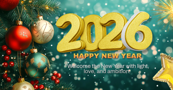 Plantilla de Green Maximalist Happy New Year 2026 Card Facebook Shared ...