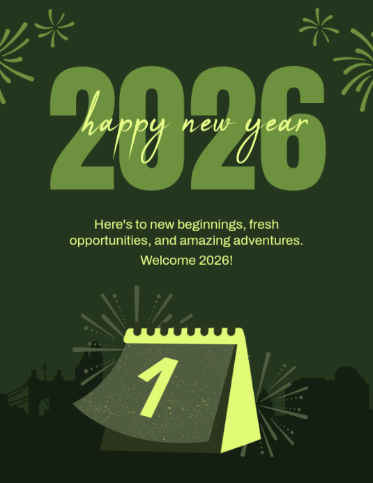 Green Maximalist Happy New Year 2026 Flyer (us Letter) Template ...