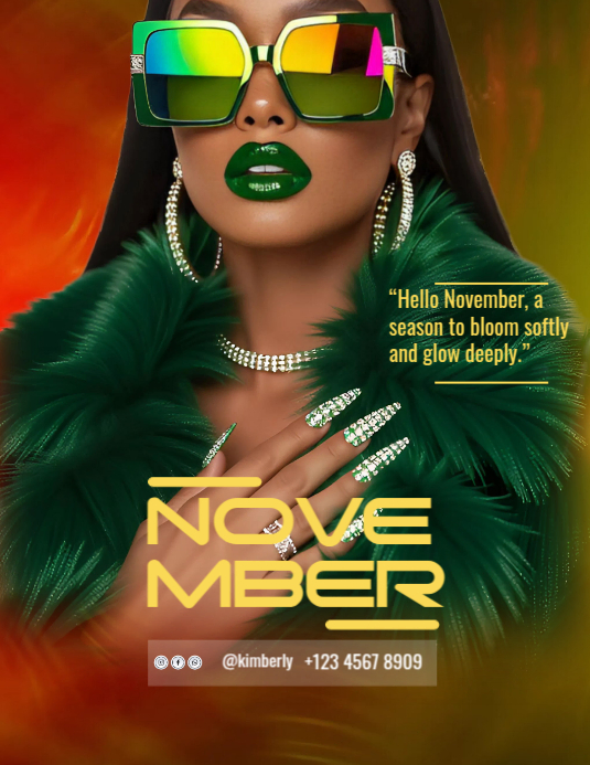 Green Maximalist Hello November  Flyer (us Letter) template