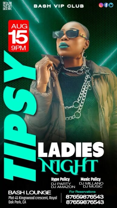 Green Maximalist Ladies Night Party  Digital Display (9:16) template