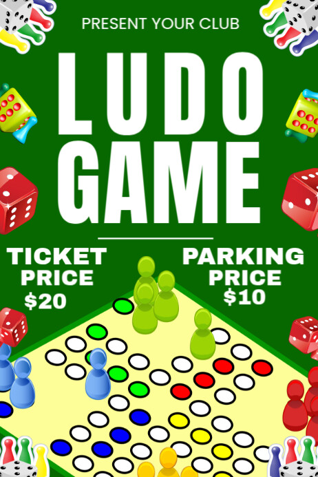 Green Maximalist Ludo Game Poster template
