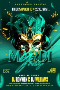 Green Maximalist  Mardi Gras Party Invitation video Poster template