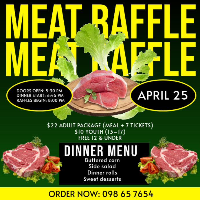 Green Maximalist Meat Raffle Event Instagram Post Template | PosterMyWall