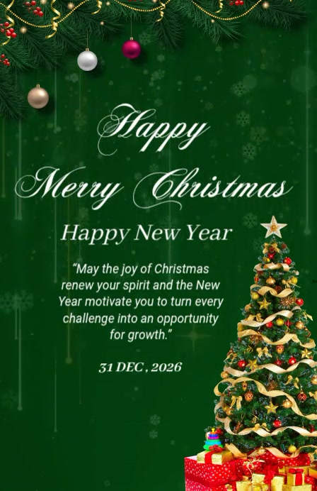 Green Maximalist Merry Christmas & Happy New Year Wishes Flyer Tabloid ...