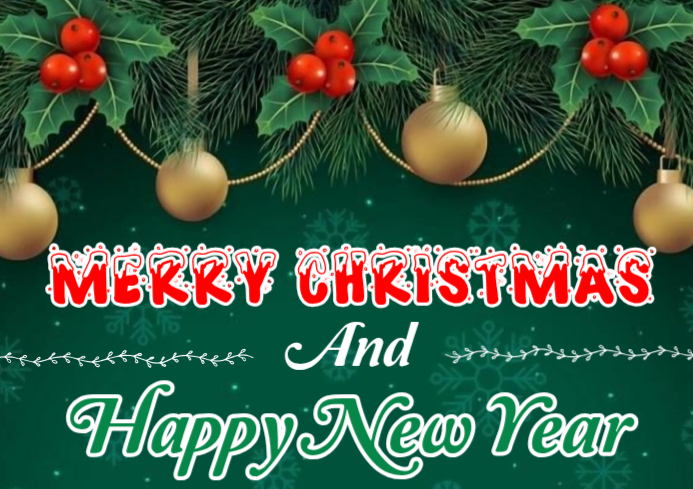 Green Maximalist Merry Christmas And Happy New Year Greeting Card A4 ...